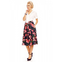 Rita Pleated Swing Skirt in Navy Tulip, kellohame (XS,5XL)