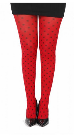 Polka dot printed tights, red/blk