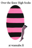 1002 Over knee high, stripe blk/pink