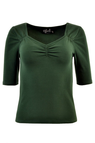 60155 HELL BUNNY PHILIPPA TOP, DARK GRN