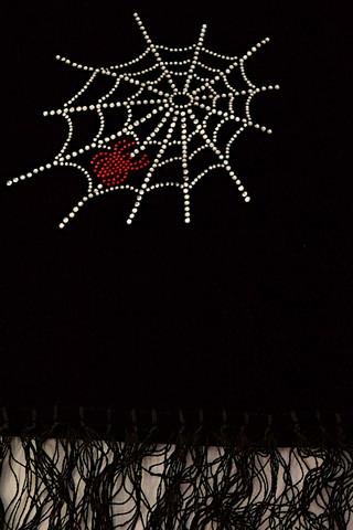 Velvet scarf with spider web, black