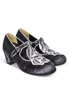 HCD120 BLACK TUDOR  Mary Jane Pump, mid heels