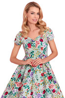 LILY FLORAL vihreäpohjainen off-shoulder kukkamekko