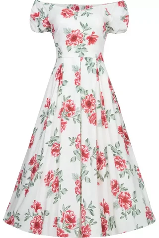 86176 DOLLY & DOTTY LILY Off Shoulder Swing Dress in White Floral