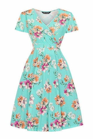 62041 LADY VINTAGE LYRA MINI AQUAMARINE FLORAL polvimittainen kukkamekko