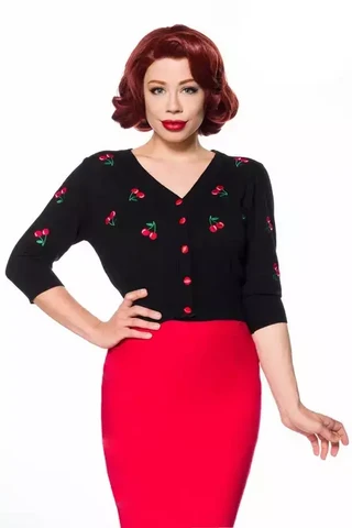 50143-002 VINTAGE CHERRY EMBROIDERED CARDIGAN, black,