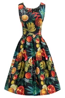 16991 DOLLY & DOTTY AMANDA TROPICAL print swing dress, blk