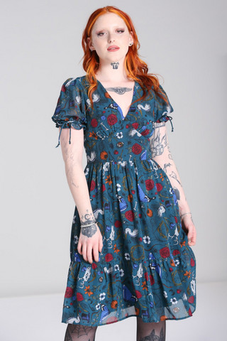 40363 HELL BUNNY Sianna Midi  dress, teal