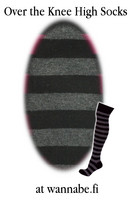 1002 Over knee high socks, stripe blk/grey