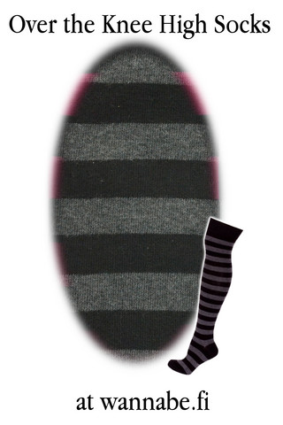 1002 Over knee high socks, stripe blk/grey