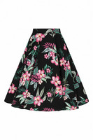50030 HELL BUNNY KALANI 50-luvun tyylin hibiscus kukkainen kellohame blk