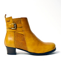 VINTRO LUMME leather ankle boots with warm wool blend lining, mustard