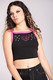 60222 HELL BUNNY ANDROMEDA CROP trikootoppi, musta pinkki tehosteet