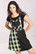 40338 HELL BUNNY TAMMY tartan -kuosinen lappumekko, musta/neon vihreä