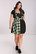 40338 HELL BUNNY TAMMY tartan -kuosinen lappumekko, musta/neon vihreä