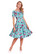 DARLENE SWING ROSE turkoosi ruusukuosinen mekko