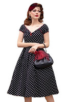 331340 DOLLY & DOTTY LILY off shoulder polka dot swing mekko, mustavalk