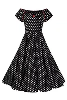 331340 DOLLY & DOTTY LILY off shoulder polka dot swing mekko, mustavalk