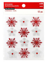 Christmas 3D Stickers: Red & Silver Snowflakes