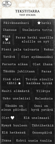 JK Primeco: Tekstitarra sanonnat mustavalkoinen