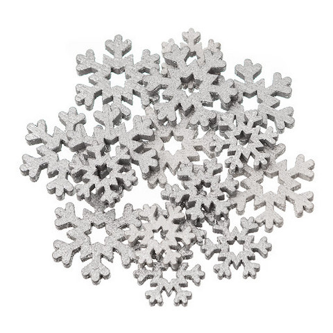 Wooden Glitter Shapes: Snowflake Silver - puukoristeet