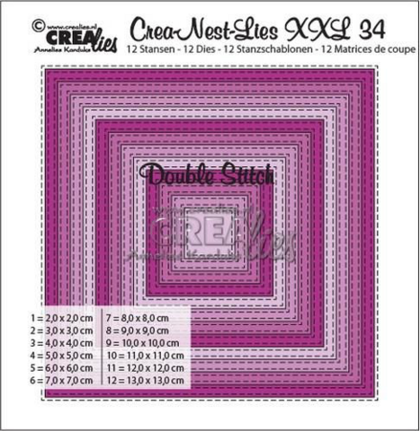 Crealies : Crea-Nest-Lies - Squares double stitch lines - stanssisetti