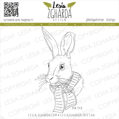 Lesia Zgharda Design: Bunny with scarf - leimasin