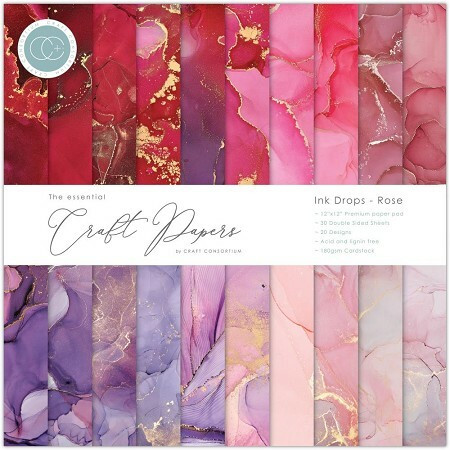 CC Essential Craft Papers 12 x 12 :  Ink Drops - Rose