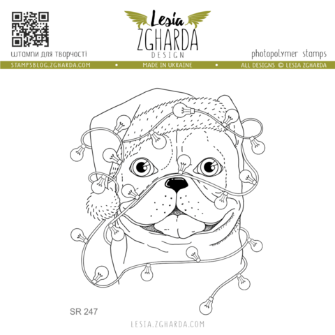 Lesia Zgharda Design: French Bulldog Santa  - leimasin