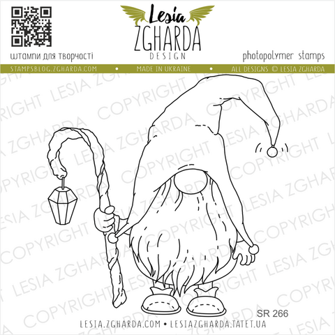 Lesia Zgharda Design: Christmas Gnome with lantern  - leimasin