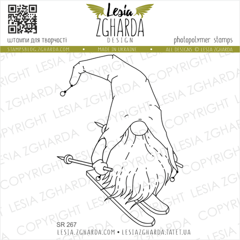 Lesia Zgharda Design: Christmas Gnome with skis  - leimasin