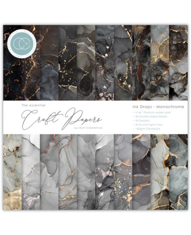 CC Essential Craft Papers 6 x 6 :  Ink Drops - Monochrome