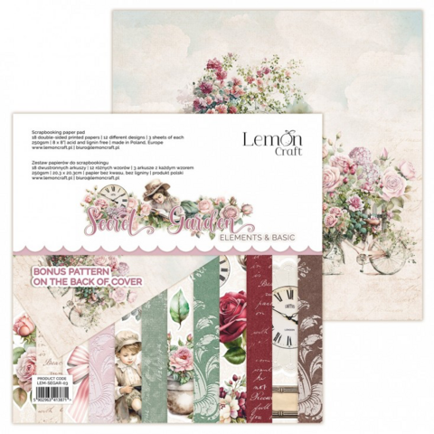 Lemoncraft: Secret Garden Elements  for fussy cutting 8x8  -paperilehtiö