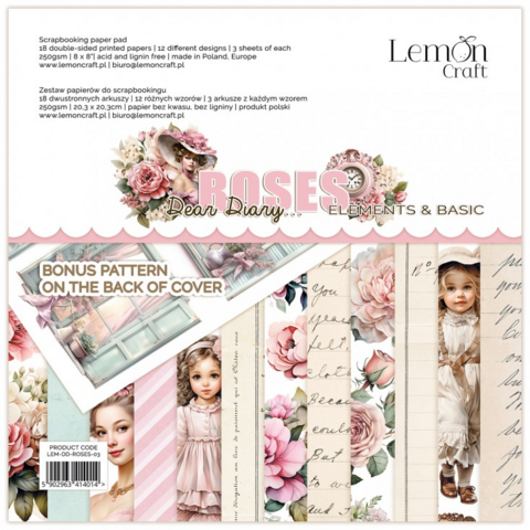 Lemoncraft: Dear Diary - Roses Elements  for fussy cutting 8x8  -paperilehtiö