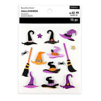 Halloween 3D Stickers: Witch Hats & Brooms