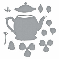 Spellbinders: Hybrid Tea Rose and Tea Pot - stanssisetti