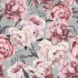 Watercolor peonies, vaaleanharmaa, trikoo