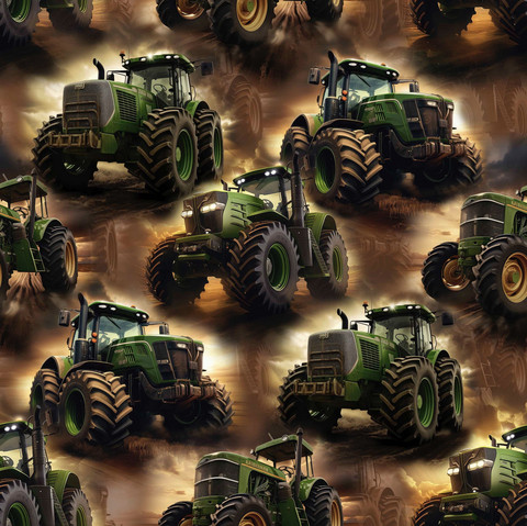 Vihreät traktorit *ruskeasävyinen tausta*, trikoo