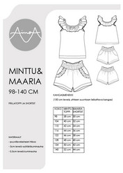 Kaavastudio AinoA: Toppi ja shortsit: Minttu ja Maaria-paperikaava (koot 98-140)