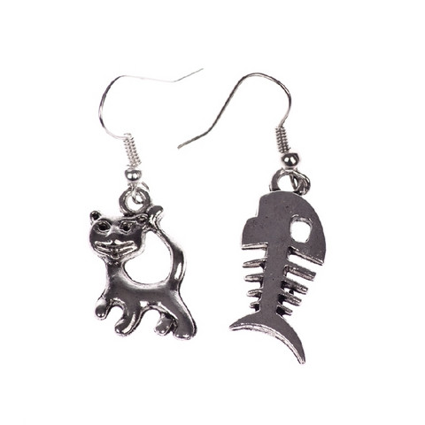 Humoristic Cat And Fishbone Earrings Koruhar Humoristic Cat And Fishbone Earrings