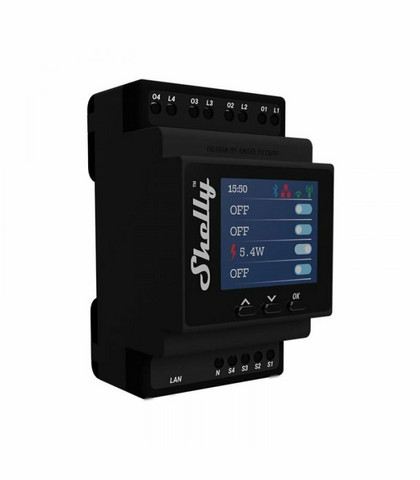 Shelly Pro 4PM DIN-kiskorele/Energiamittari 4x16A - LAN-, WiFi- ja BT