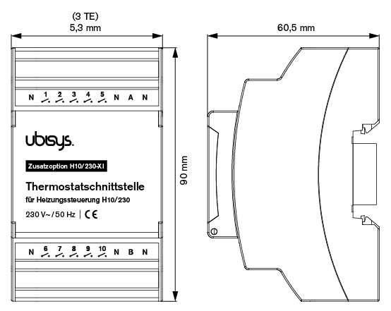Ubisys Termostaattiliitäntä H10/230-XI (Lisämoduuli H10:lle) 230V
