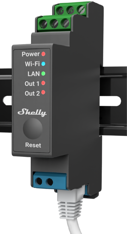 Shelly Pro 2PM DIN-kiskorele/Energiamittari 2x16A - LAN-, WiFi- ja BT