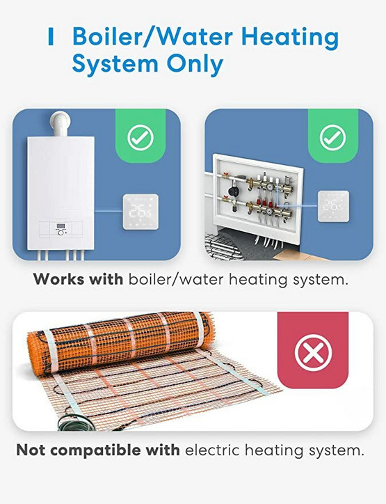 Meross Smart Wi-Fi Homekit -lattialämmitystermostaatti vesikiertoinen