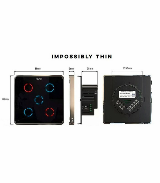 HELTUN Touch Panel Switch Quinto - Z-Wave+ Painikerele 5 osainen