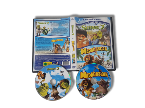 Lasten DVD-elokuva (Shrek 2 & Madagascar) S