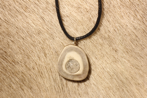 Reindeer Horn Necklace with 8mm Stone Pearl Mountain Crystal