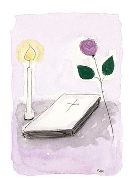 KORTTI, rippi, raamattu, kynttilä, ruusu lila, 2-osainen