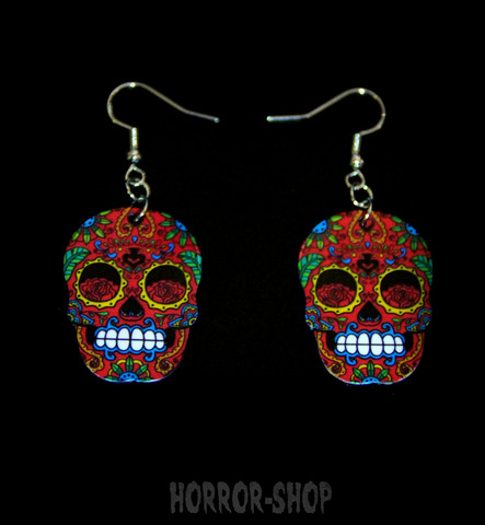 Sugarskull earrings, red