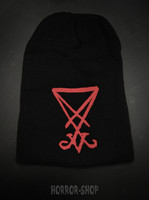 Sigil of Lucifer beanie, black with red embroydery